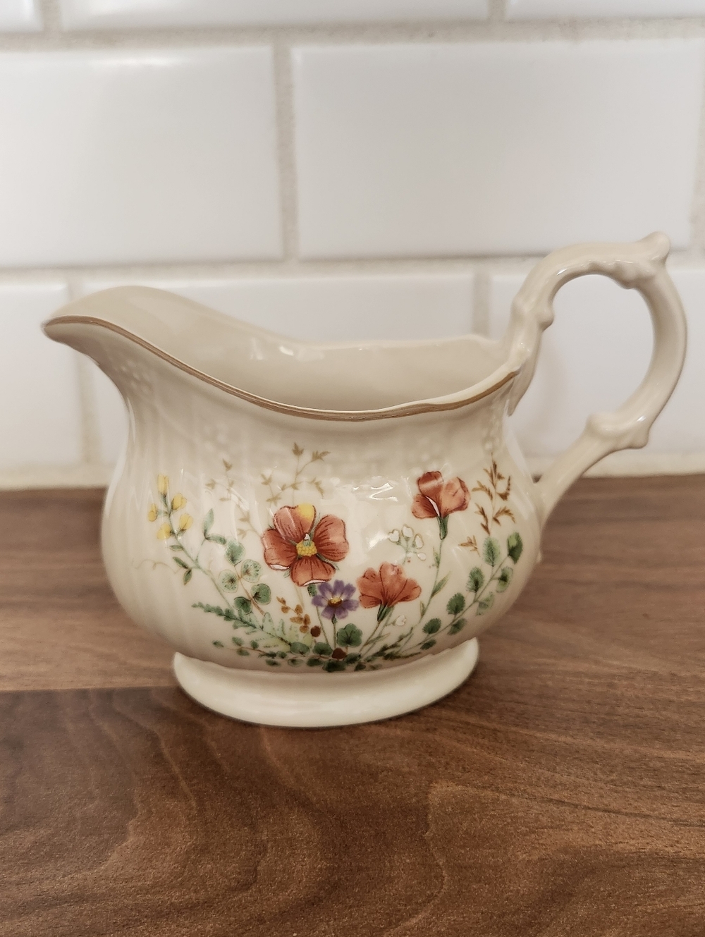 Vintage Mikasa Margaux Ivory Floral Ceramic Creamer 10oz